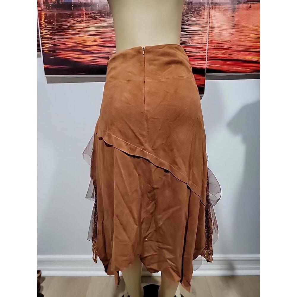 Alberto Makali (Size 6) Embroidered Suede Asymmetrical Boho Lace Layer Skirt #4 - Picture 5 of 12